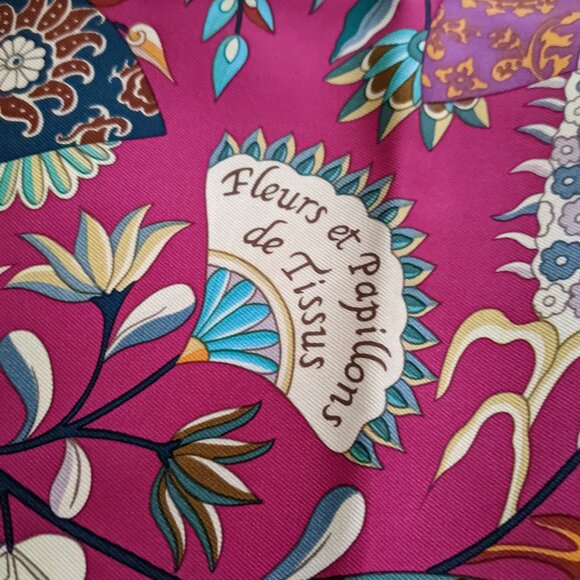 Hermes Silk Scarf "Fleurs et Papillons de Tissus" Carre 90 - Picture 6 of 11